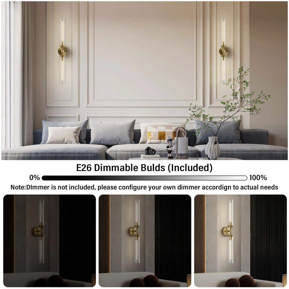 Gold Double Tube Glass and Metal Wall Sconce