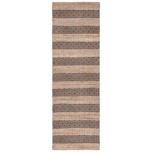 Natural Fiber Charcoal/Beige 2 ft. x 8 ft. Striped Woven Runner Rug