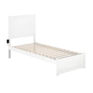 NoHo 38-1/4 in. W White Twin Extra Long Solid Wood Frame with Footboard and Attachable USB Device Charger Platform Bed