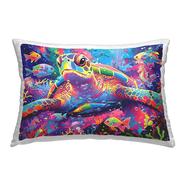 Stupell Industries Bold Hued Tortoise Multi-Color Abstract Polyester 14 in. x 20 in. Throw Pillow