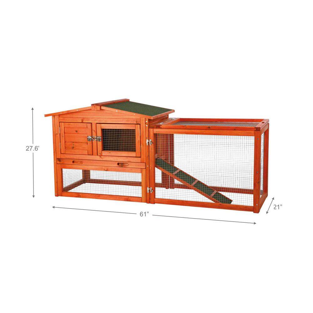 Brown Glazed Pine 2-Story Rabbit Hutch with Outdoor Run