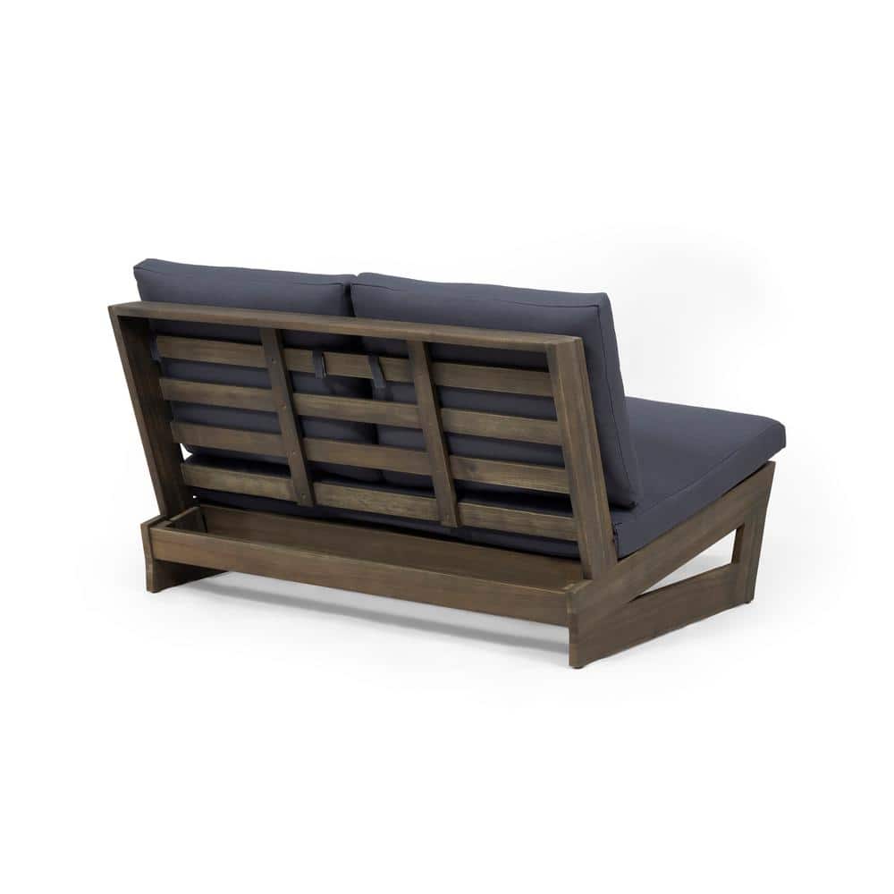 Sleek Grey Acacia Wood Loveseat with Water-Resistant Dark Grey Cushions