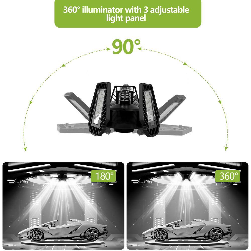 Black Adjustable 3-Panel LED Garage Ceiling Light