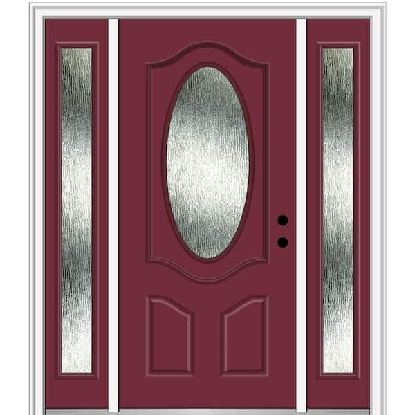 MMI Door 64 in. x 80 in. Left-Hand Inswing Rain Glass Burgundy Fiberglass Prehung Front Door on 4-9/16 in. Frame