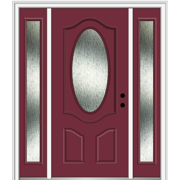 MMI Door 60 in. x 80 in. Left-Hand Inswing Rain Glass Burgundy Fiberglass Prehung Front Door on 6-9/16 in. Frame