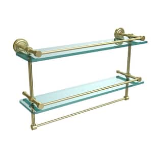 Dottingham 22 in. L x 12 in. H x 5 in. W 2-Tier Gallery Clear Glass Bathroom Shelf with Towel Bar in Satin Brass