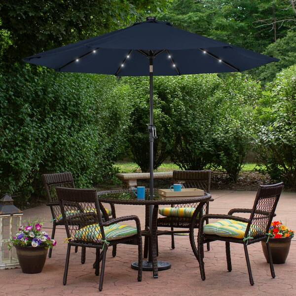 9 ft aluminum solar crank and tilt patio umbrella Northlight 9ft Solar Lighted Outdoor Patio Market Umbrella with Hand Crank and Tilt Navy Blue