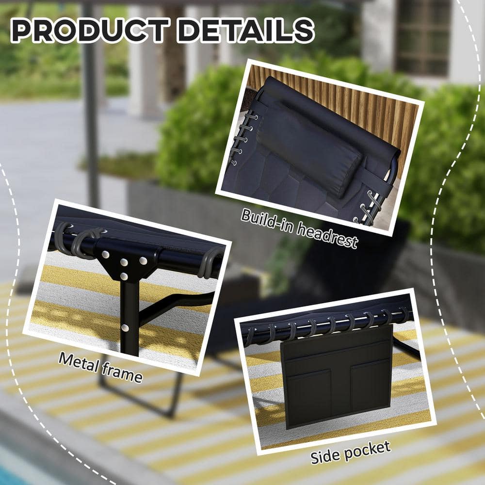 Black Padded Folding Armless Chaise Lounge with Cushions