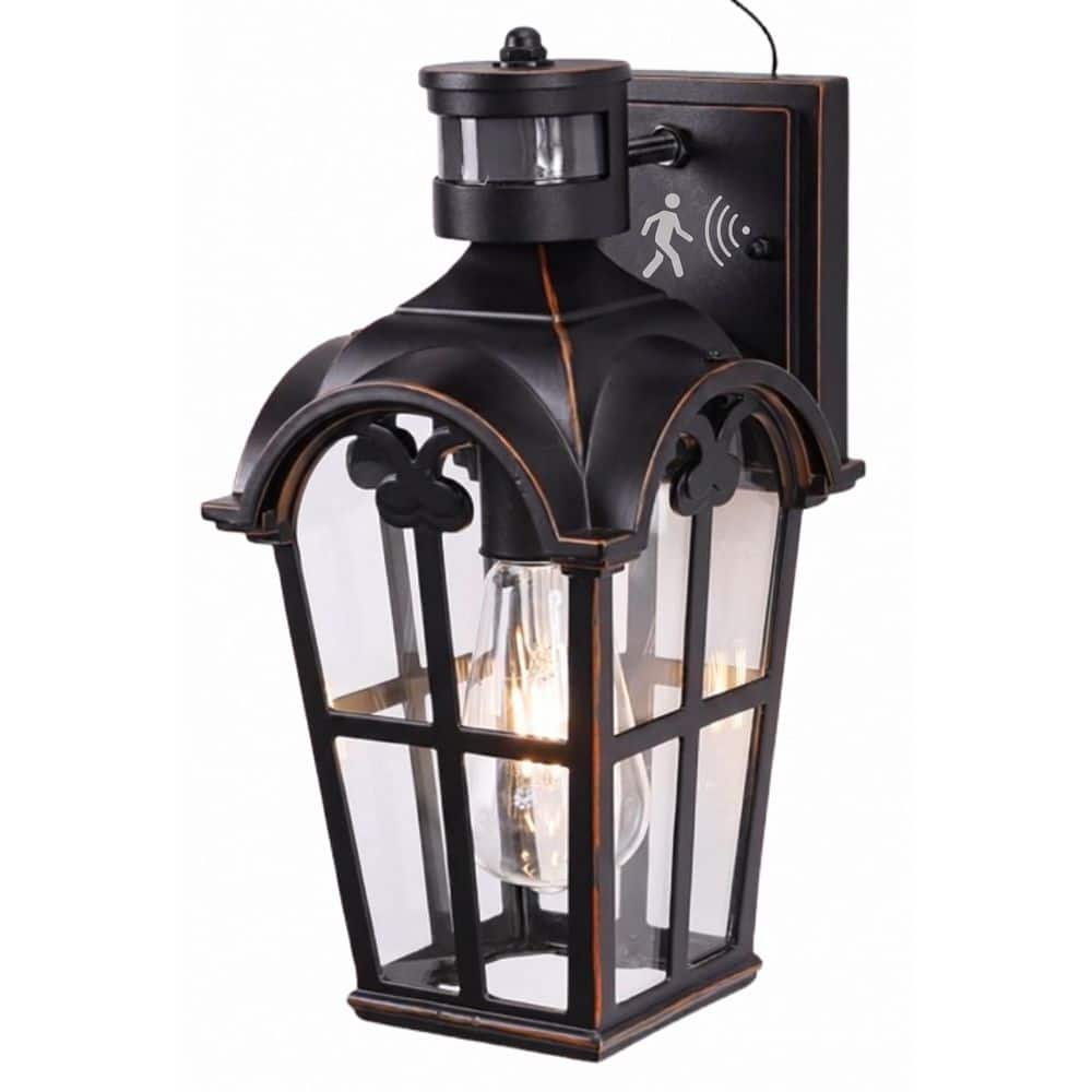 Outdoor Life Black Lantern Outdoor Sconce 12.6 in. with Motion Sensor, Dusk to Dawn, Hardwired, Bulb Not Included price history on PriceWatchPro