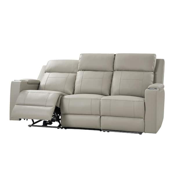 JAYDEN CREATION Melisa DOVE Traditional 81.5 in. W Genuine Leather Home Theater Sofa with Adjustable Headrest and Seat
