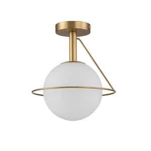 Fragoso 11 in. 1-Light Modern Semi Flush Mount Ceiling Light with White Glass Shade