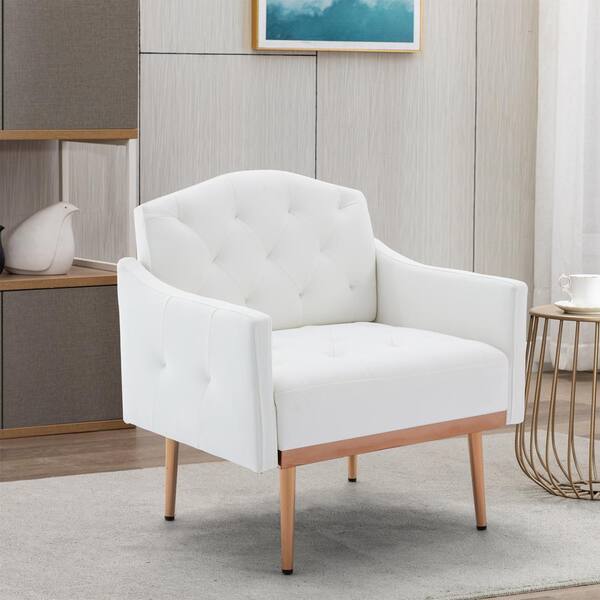 White PU Leisure Single Sofa Accent Chair with Rose Golden Metal Feet