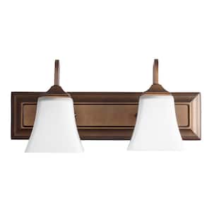 Traditional 18 in. W 2-Lights Oiled Bronze Vanity Light with Satin Opal