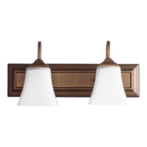 Quorum INTERNATIONAL Traditional 18 in. W 2-Lights Oiled Bronze Vanity Light with Satin Opal