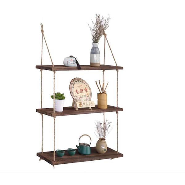 13 in. W x 7 in. D Brown Wood Decorative Wall Shelf,Hanging Presentation Racks for Living Room,Bathroom,Kitchen