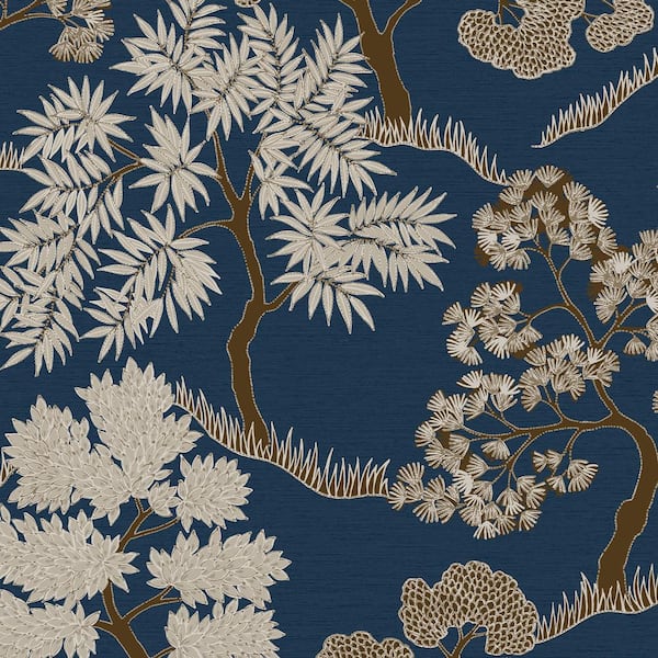 Unbranded Sublime Trees Dark Blue and Gold Wallpaper