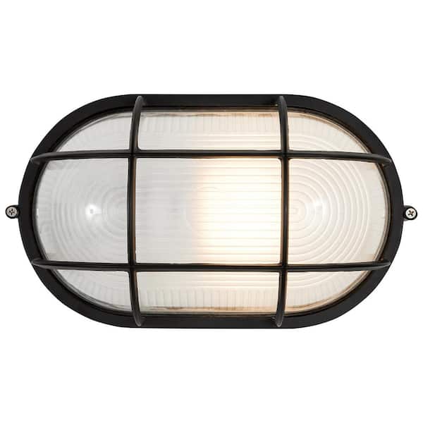 Access Lighting - Nauticus 1-Light Black Outdoor Bulkhead Light with Frosted Glass Shade