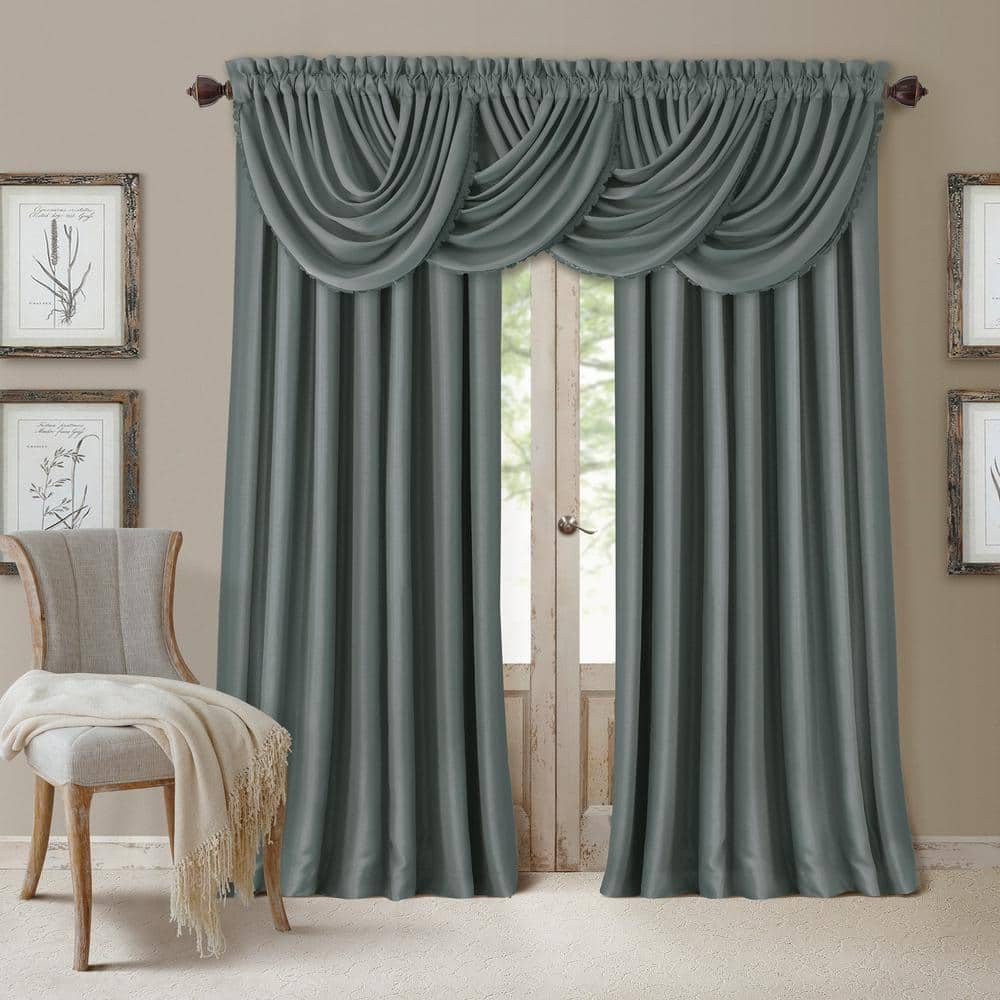 Elrene Dusty Blue Faux Silk Rod Pocket Blackout Curtain - 52 in. W x 95 ...