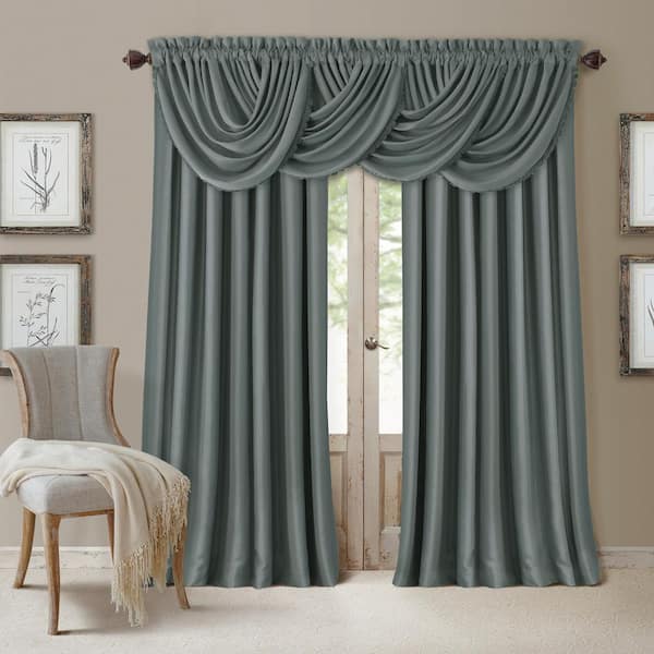 Dusty Blue Faux Silk Rod Pocket Blackout Curtain - 52 in. W x 95 in. L