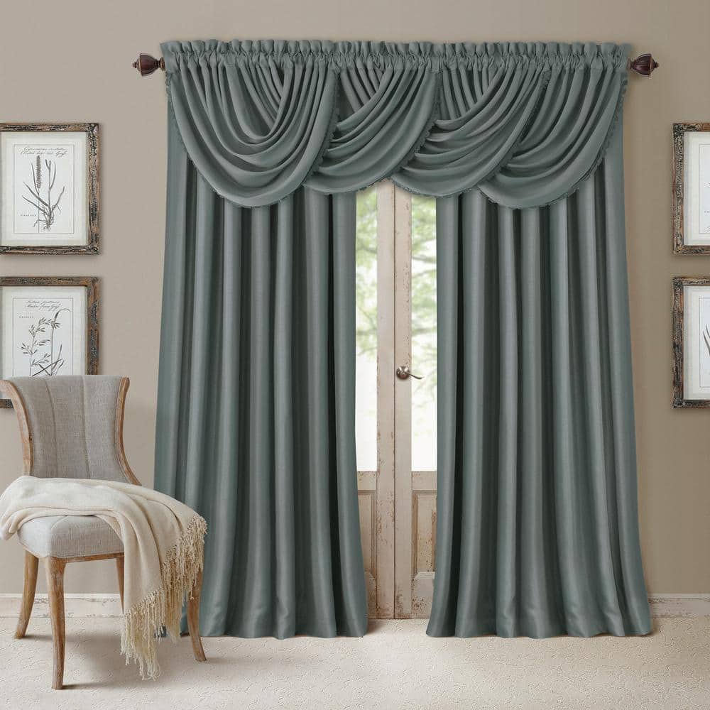 Dusty Blue Polyester Waterfall Rod Pocket Window Valance, 52" x 36"