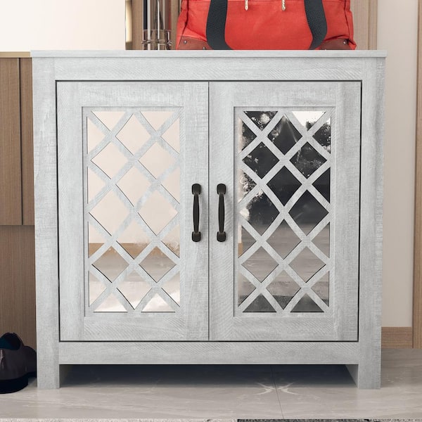 GALANO 30.2 in. H x 30.9 in. W Dusty Gray Oak Wood Shoe Storage Cabinet