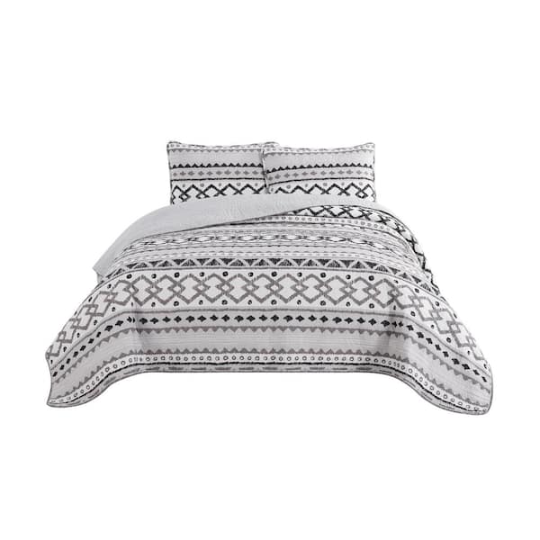 French Connection Adair 3-Piece Black/White Microfiber King Quilt Set