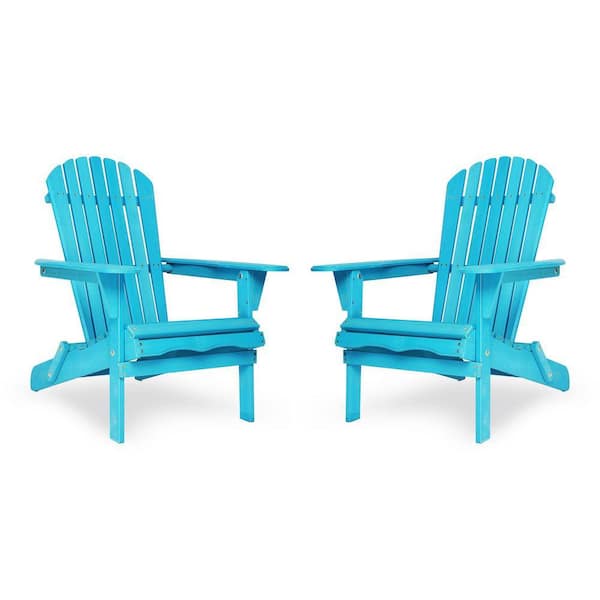 Gruisse Adirondack Light Blue Solid Cedar Wood Folding Patio Lounge Chair Set of 2 for Garden & Backyard