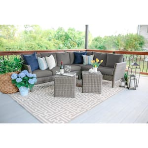 Canton 6-Piece Wicker Outdoor Sectional Seating Set with Gray Polyester Cushions