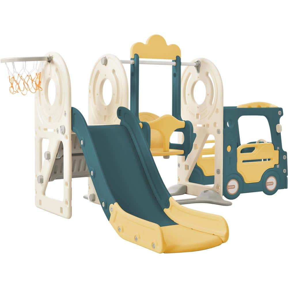 T-Adventurer Yellow Indoor, Outdoor 5-in-1 Freestanding Playset Kids Slide with Bus-Shaped Play Structure and Swing -  TIRAMISUBEST, PPXY299290AAL