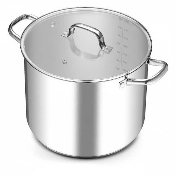 24 qt. Stainless Steel Stock Pot Food Grade Nonstick Heavy-Duty 3-Layer Bottom with Glass Lid in Silver 1-Piece
