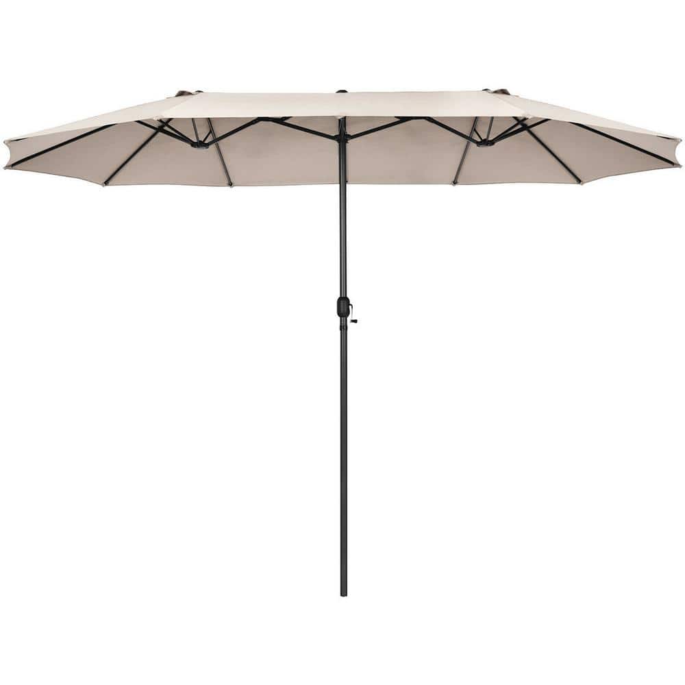 Beige 15FT Double-Sided Patio Umbrella with Metal Pole