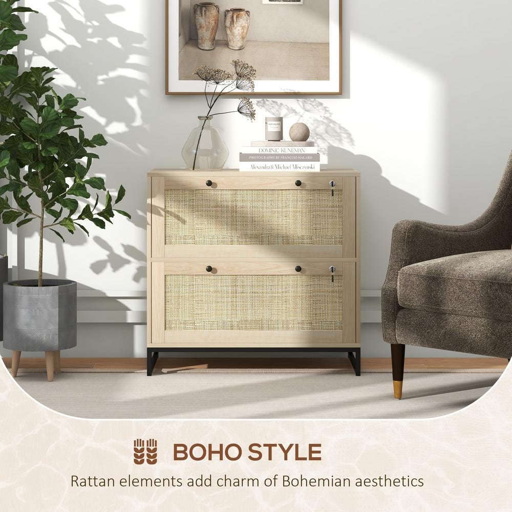 Natural Wood 2 Drawer Lockable Vertical Filing Cabinet