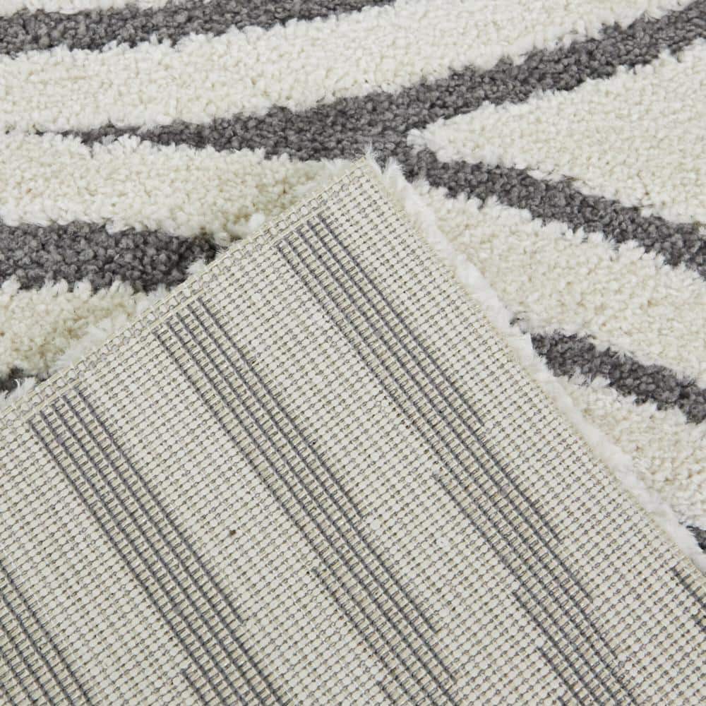 Cream and Grey Abstract Geometric Washable Area Rug
