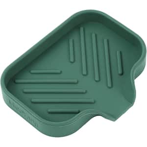 2-piece  4.9 in. Silicone Bathroom Soap Dishes with Drain and Kitchen Sink Organizer Sponge Holder, Dish Soap Tray Green