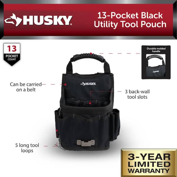13-Pocket Black Utility Tool Pouch
