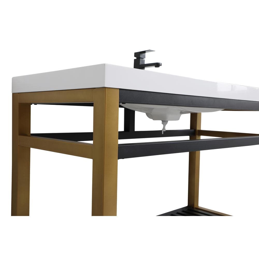 Raya 48" Black and Gold Metal Bathroom Vanity with Resin Top