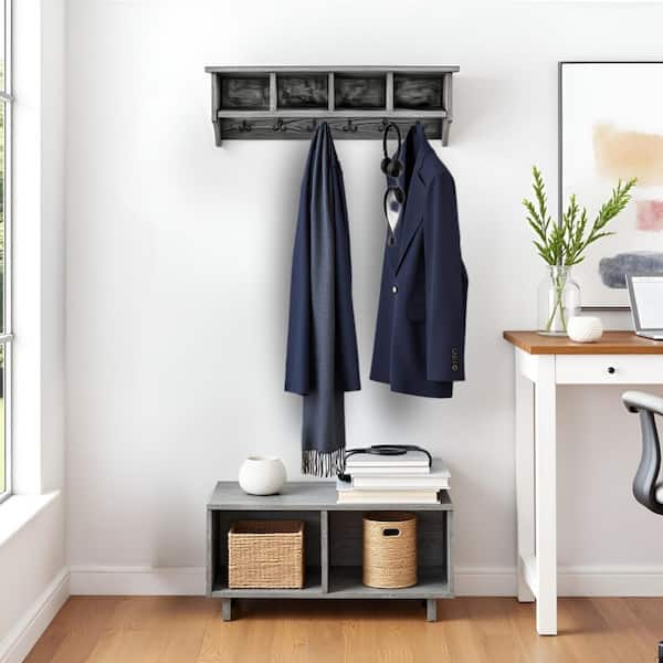 Alaterre Furniture Pomona 48 in. Slate Gray Wall-Mounted Coat Rack