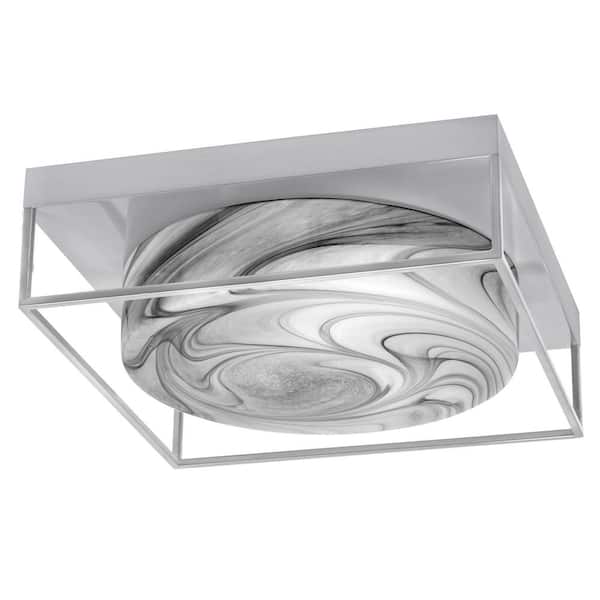 Unbranded Ashland 16 in. 3 Light Brushed Nickel Flush Mount with Onyx Swirl Glass Shade No Bulbs Included