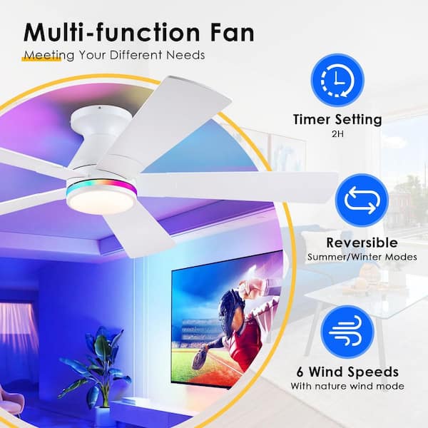 Kviflon 52 in. Indoor/Outdoor Modern Flush Mount White Ceiling Fan