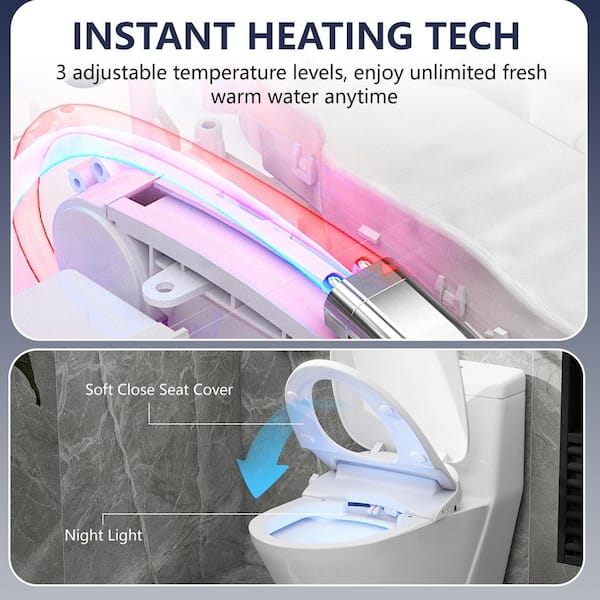 Electric Bidet Seat for Elongated Toilets with Side Knob Button Control in White, Dual Nozzle, Soft Close and IPX4