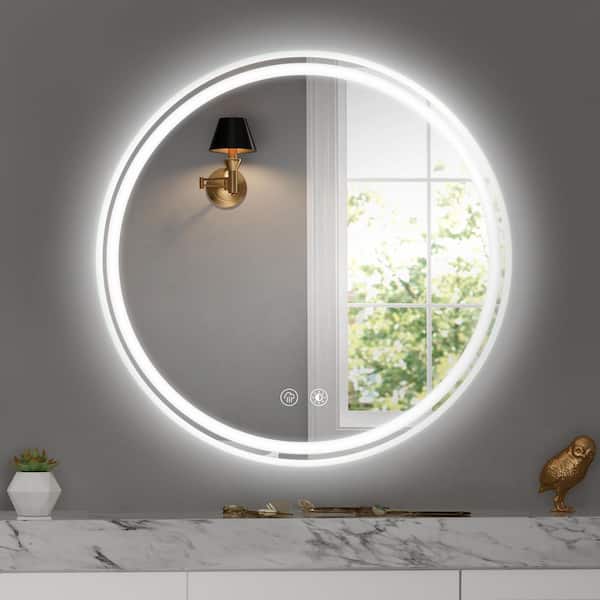 Unbranded 28 in. W x 28 in. H Rectangular Frameless Wall Mount LED Bathroom Vanity Mirror with Anti-Fog Dimmable Lights in White