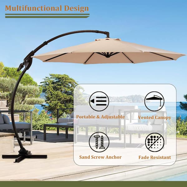 11ft. Aluminum Cantilever Umbrella, Heavy Duty Offset Patio Umbrella with Slope, Champagne