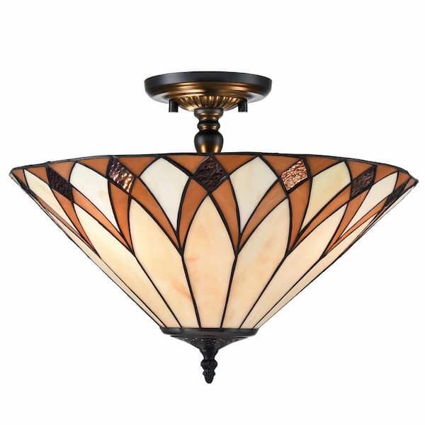 CLAXY 19.7 in. 3-Light Brown Flush Mount with Decorative Glass Shade and No Bulbs Included 1-Pack