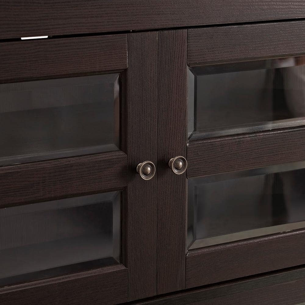 Espresso Corner TV Console with Cabinet and Glass Doors