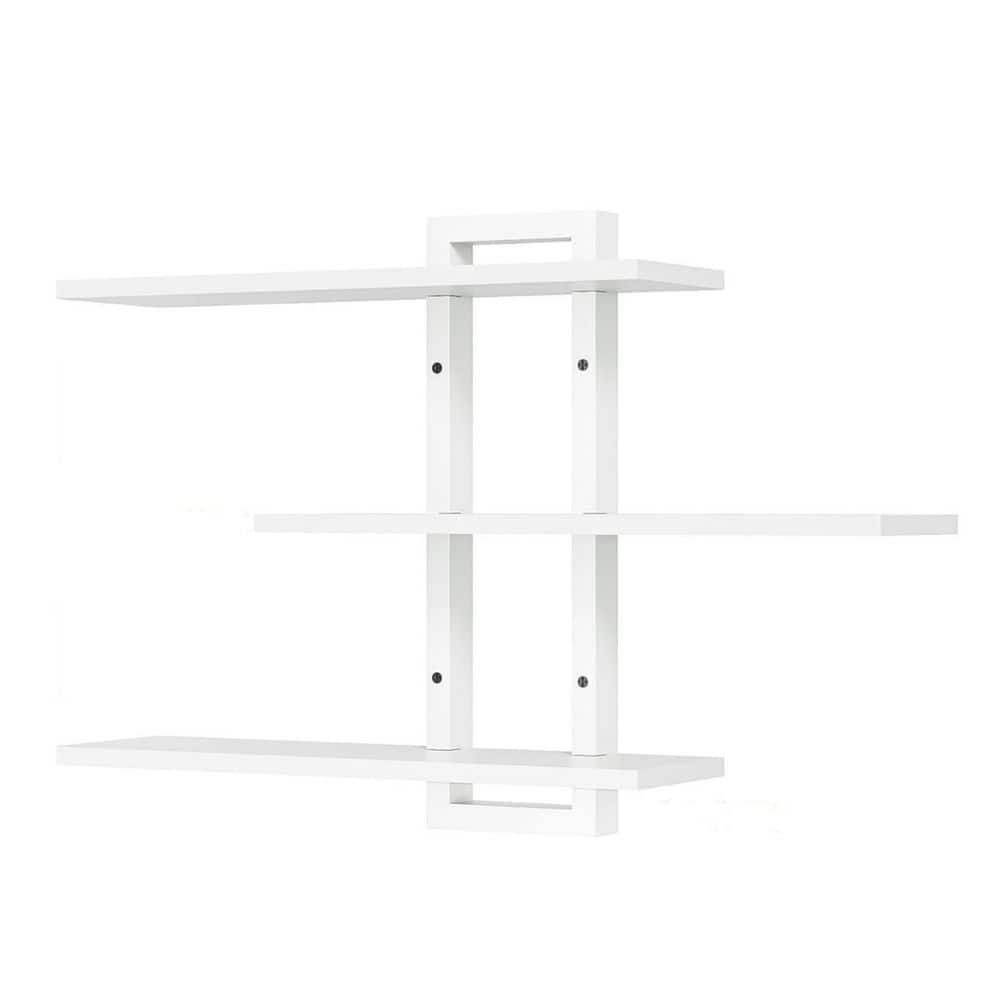 3-Tier 28 in. W x 6 in. D White Wood Decorative Wall Shelf