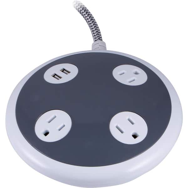 GE 8 ft. 16/3 450J 3-Outlet 2 USB Surge Protector Power Strip, White/Gray