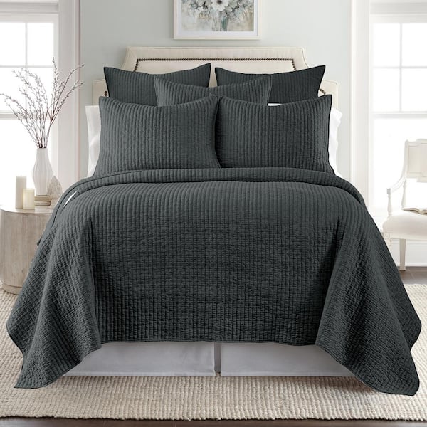 LEVTEX HOME Cross Stitch Charcoal Cotton 26 in. x 26 in. Euro Sham (Set of 2)