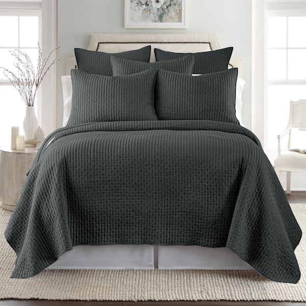 Levtex Home Cross Stitch Charcoal Cotton 26 in. x 26 in. Euro Sham