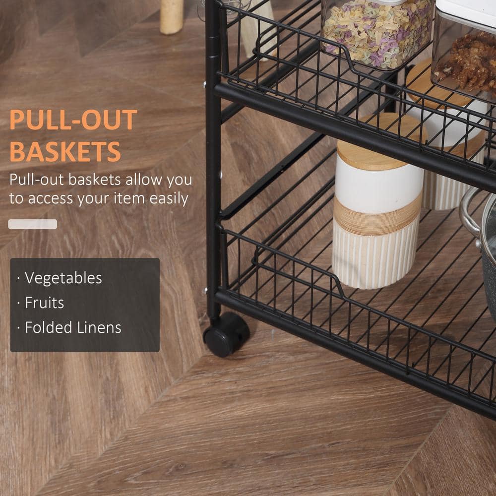Rustic Brown 3-Tier Wood and Metal Kitchen Cart with Storage
