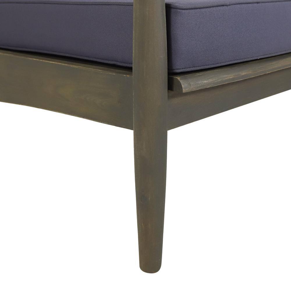 Gray Acacia Wood Outdoor Lounge Chairs with Dark Gray Cushions, Set of 2
